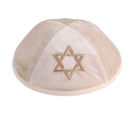 כיפה קטיפה עם ריקמה מגן דוד גודל 4 - אופוויט קטיפה קרם