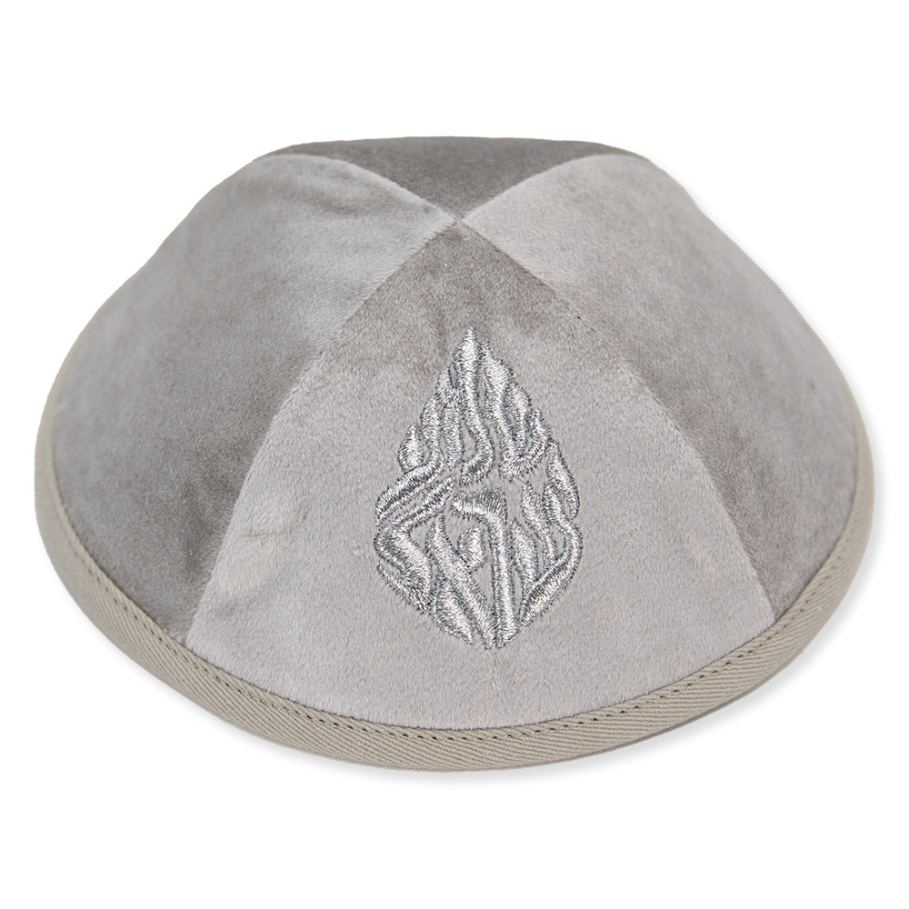 Velvet Kippah Art-man with Embroidery Size 3 - Beige