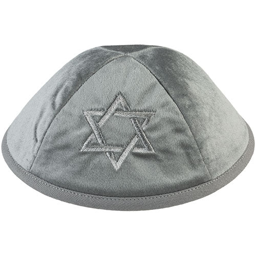 כיפת קטיפה ״ארט־מן״ מידה 4 עם רקמת מגן דוד, אפור קטיפה ירוק