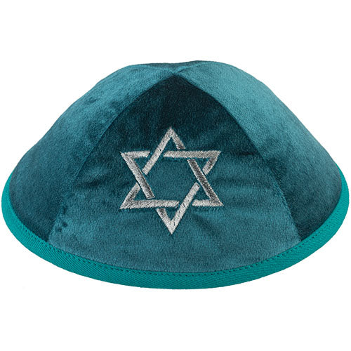 Velvet Kippah with Embroidery Size 4- Green – Model UK14952