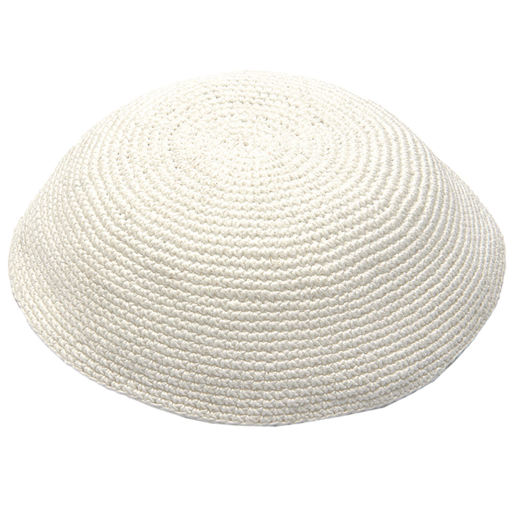 כיפה סרוגה 19 ס״מ לבן חלק בד לבן
