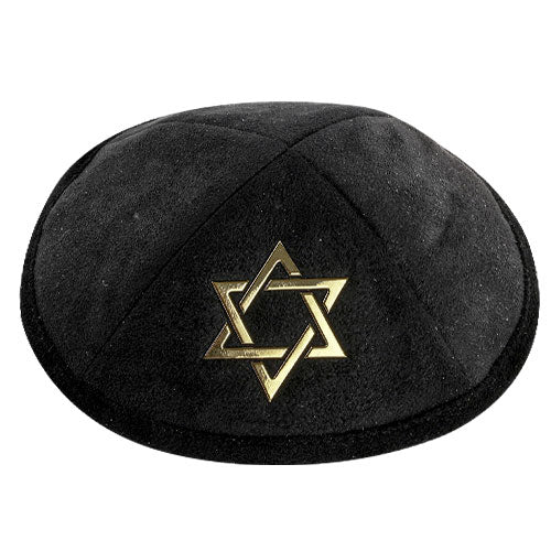 כיפה אולטרא סוויד שחור 19 ס״מ "מגן דויד" זהב ומ דמוי עור שחור
