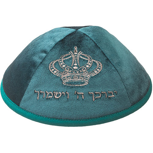Velvet Kippah with Embroidery Size 4- Green – Model UK19396