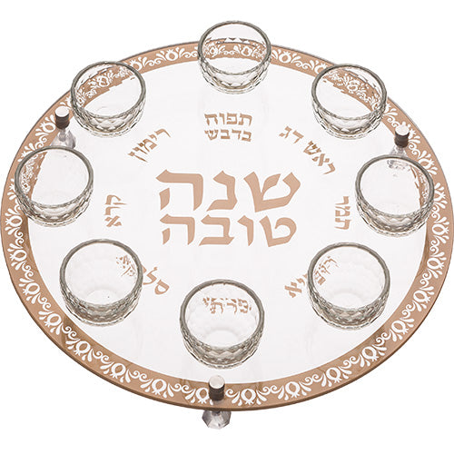 Rosh Hashanah Glass & Crystal Round Plate 40 cm – Model UK41355
