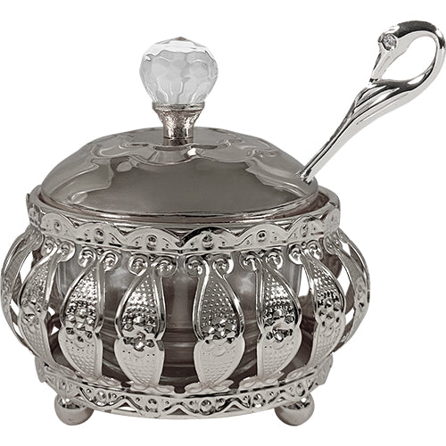 Metal Filigreen Honey Dish, 10 cm - Silver – Model UK41390