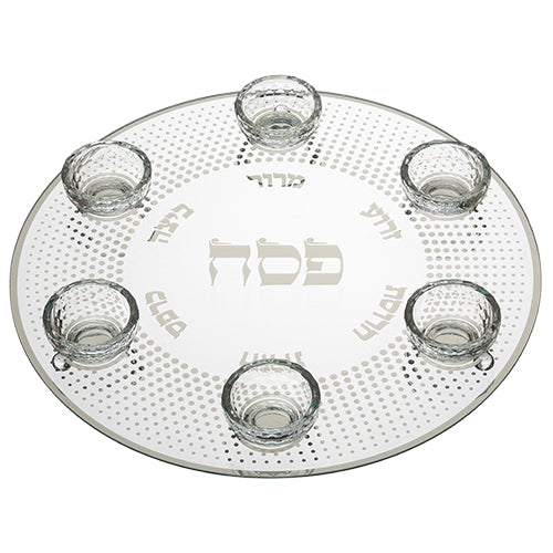 צלחת פסח מזכוכית וקריסטל מהודרת 40 ס״מ קריסטל טבעי