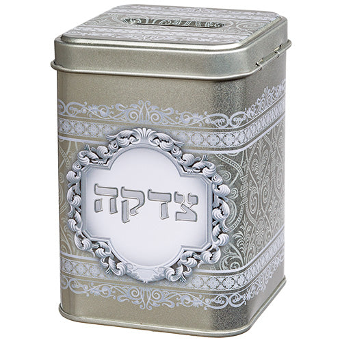 קופת צדקה פח מרובעת "עיטורים" 10 ס״מ פרספקס