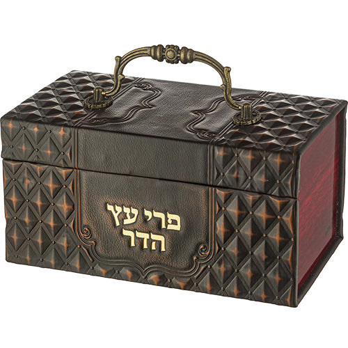 קופסא מהודרת לאתרוג דמוי עור עם ידית ומנעול 13×19 ס״מ דמוי עור