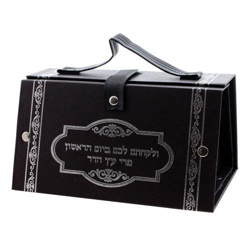 Faux Leather Etrog Box 11×19×13 cm- with Silver Print