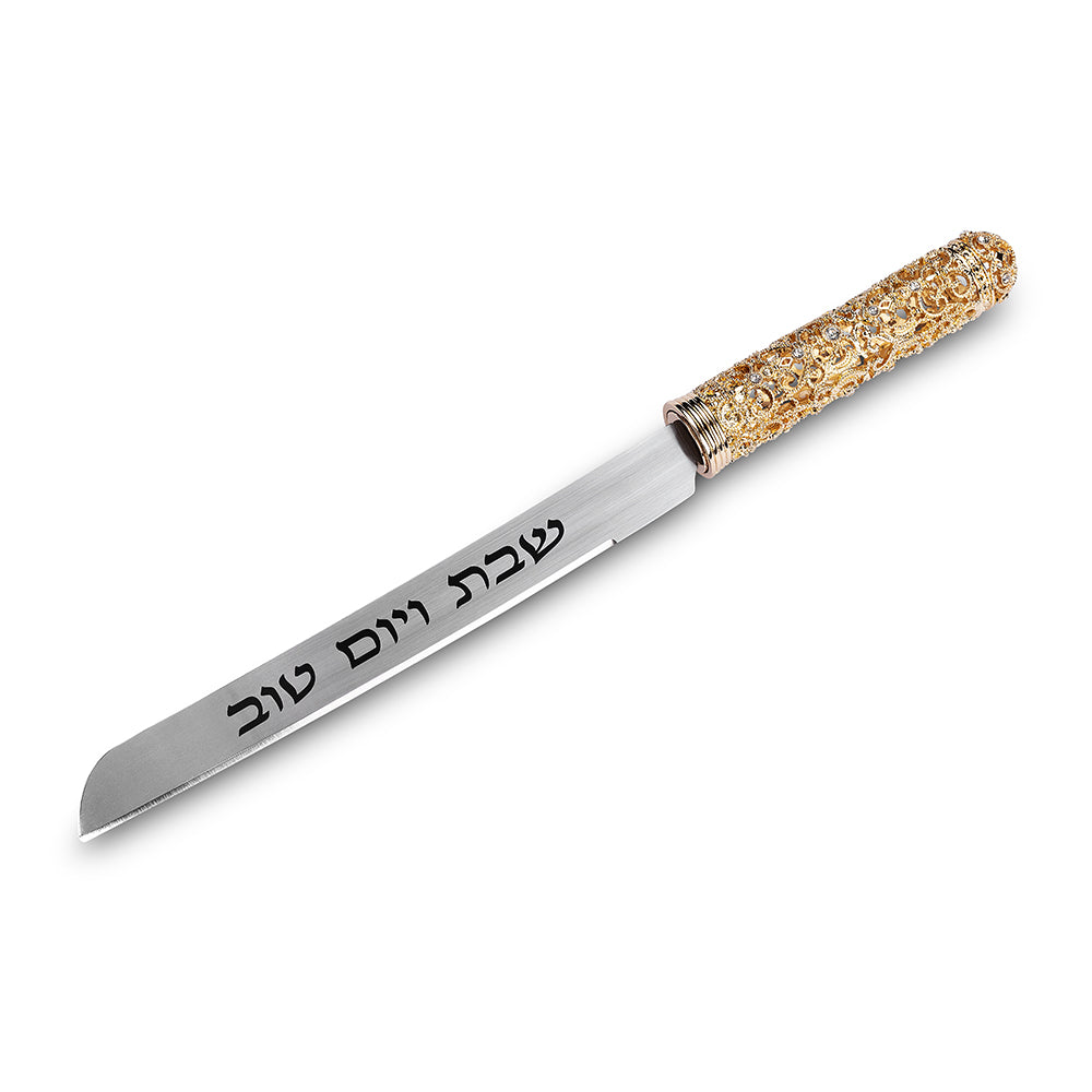 סכין מהודרת להב חלק זהב עם ידית מתכת 32.5 ס״מ נירוסטה זהב