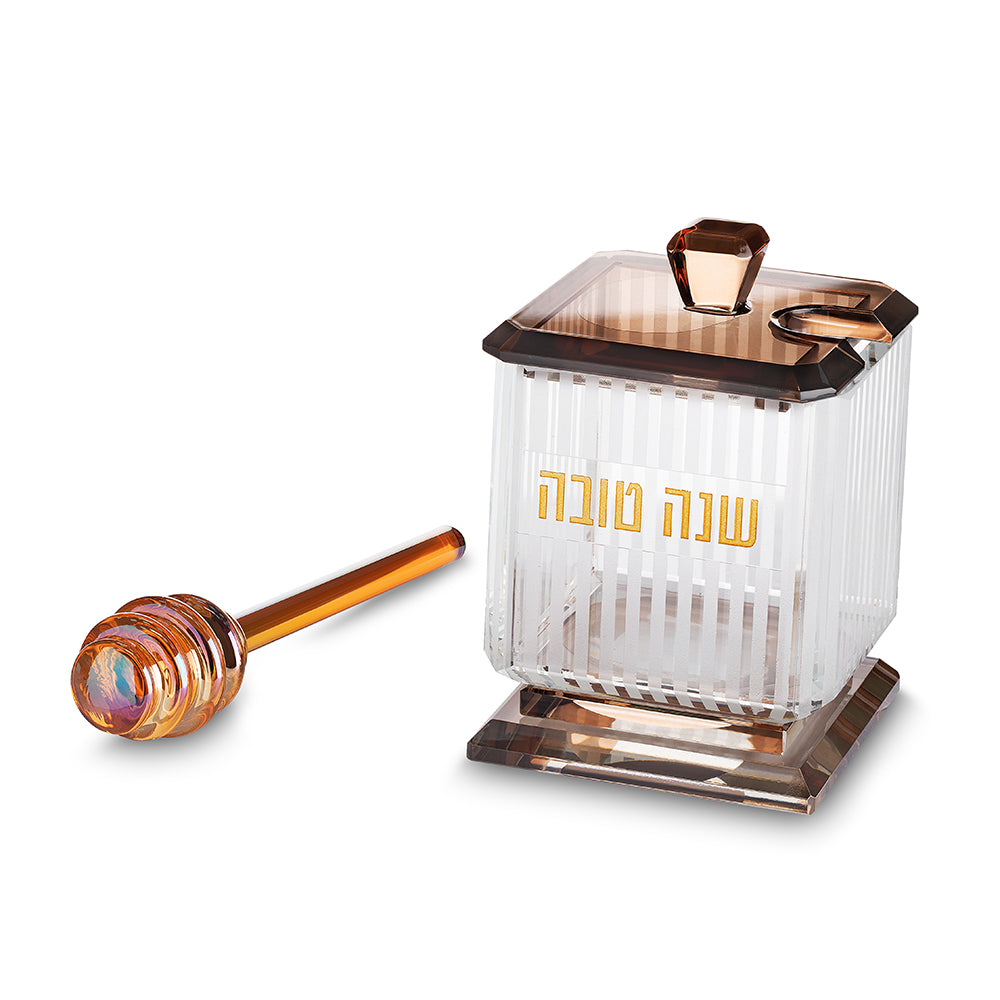 כלי מהודר לדבש מקריסטל 10×6.5 ס״מ - רוז גולד קריסטל שקוף