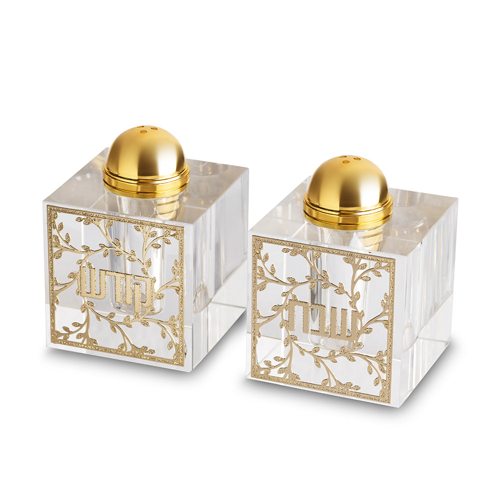Pair of Crystal Salt & Peper Holders 7×5 cm with Laser Cut Plaque