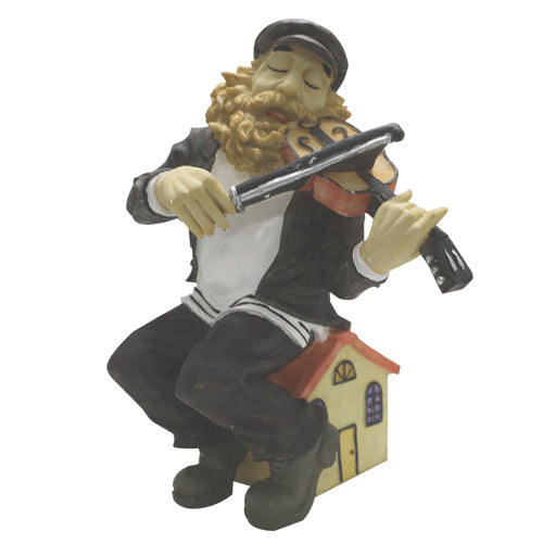 Black Polymer Sits Hassidic Figurine - Fiddler on the Roof - 41 cm