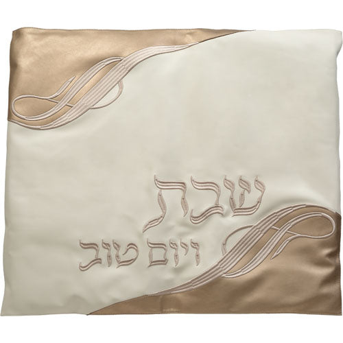 כיסוי פלטה מהודר דמוי עור לבן ברונזה עם רקמה 80×70 ס״מ דמוי עור