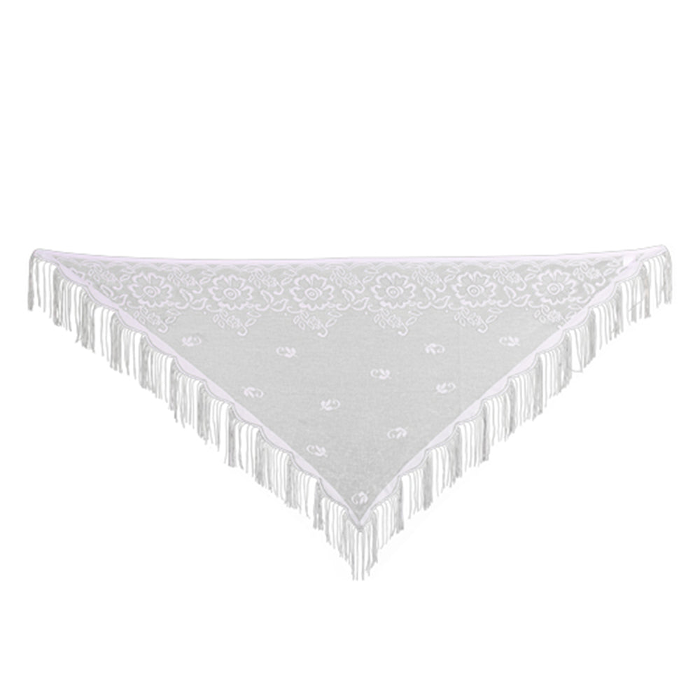 Crochet White Head Scarf 155×63 cm- Floral - Matte