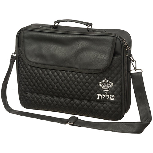 Faux Leather Talit 43×36 cm with Handle- Black with Embossed Letters – Model UK66379