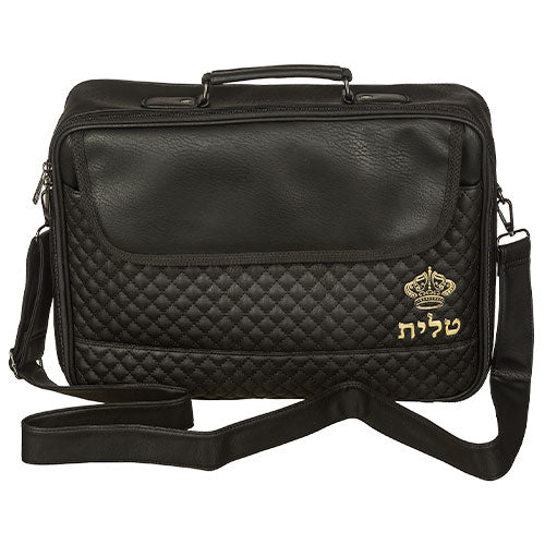 תיק טלית גדול גוון שחור פיו מפואר אותיות בולטות "כתר זה דמוי עור שחור