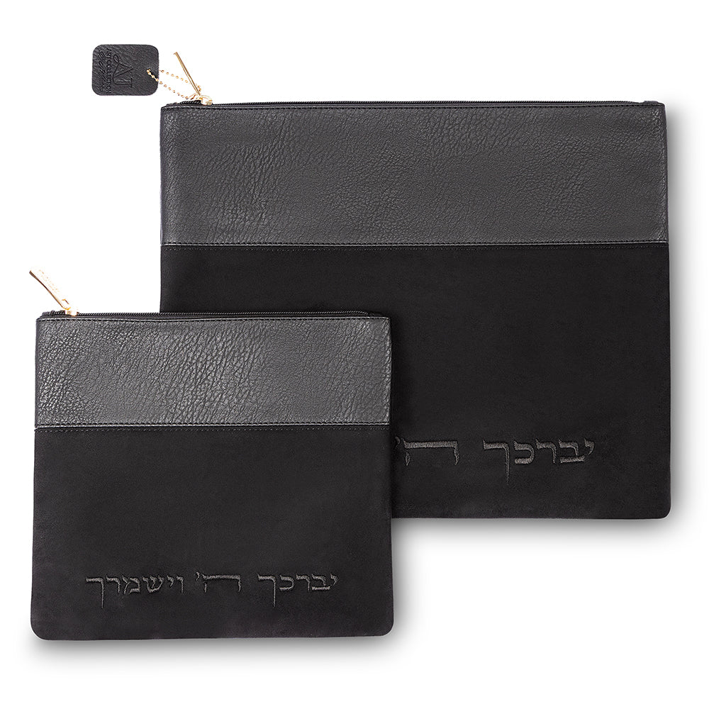 סט טלית תפילין מהודר דמוי עור שחור 36×30 ס״מ דמוי עור שחור