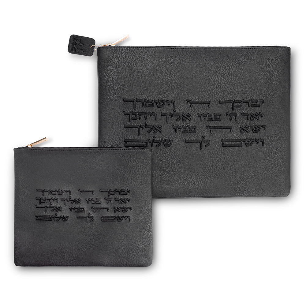סט טלית תפילין דמוי עור יברכך 36×29 ס״מ דמוי עור שחור