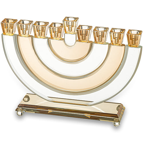 חנוכייה קריסטל גוף פסים חצי עיגול שקוף זהב 21 ס״מ קריסטל