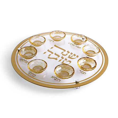 צלחת עגולה מהודרת לראש השנה מזכוכית וקריסטל 40 ס״מ זכוכית,קריסטל