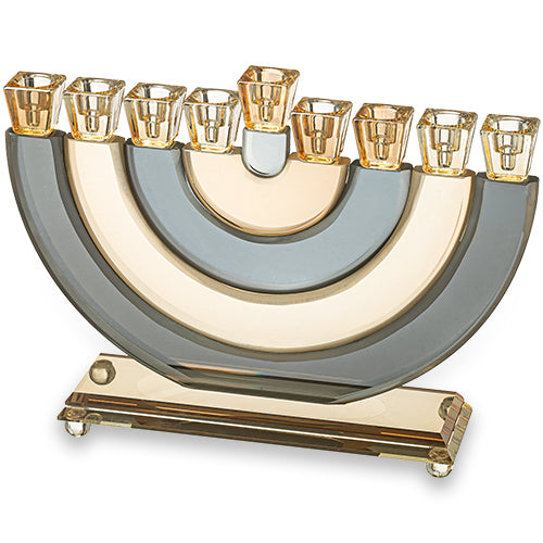 חנוכיה קריסטל גוף פסים חצי עיגול שחור זהב 21 קריסטל
