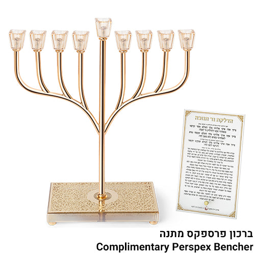 Metal Menorah with Crystal base and Plaque 37cm