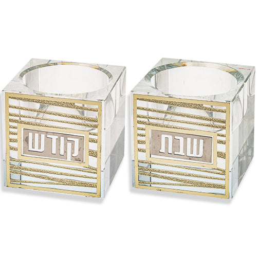 פמוטי קריסטל עם פלקטה "פסים" 5 ס״מ קריסטל