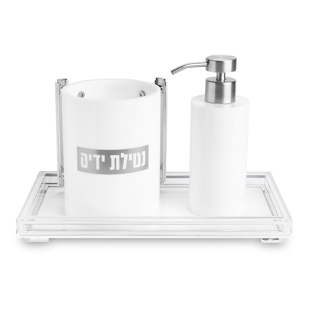 סט סבונייה עם נטלה אקריליק מהודר כולל מגש פרספקס כסף