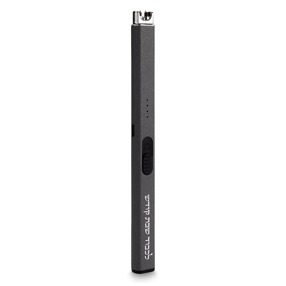 מצת חשמלי עם הדפסה 19 ס״מ - טעינת USB פלסטיק כסף