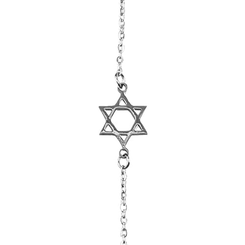 צמיד סטיינלס מוכסף 22 ס״מ מגן דוד 1.5 ס״מ נירוסטה כסף