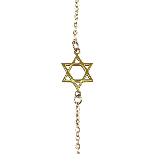 Stainless Steel Bracelet 22 cm- Magen David 2.5 cm, Gold Color - Golden