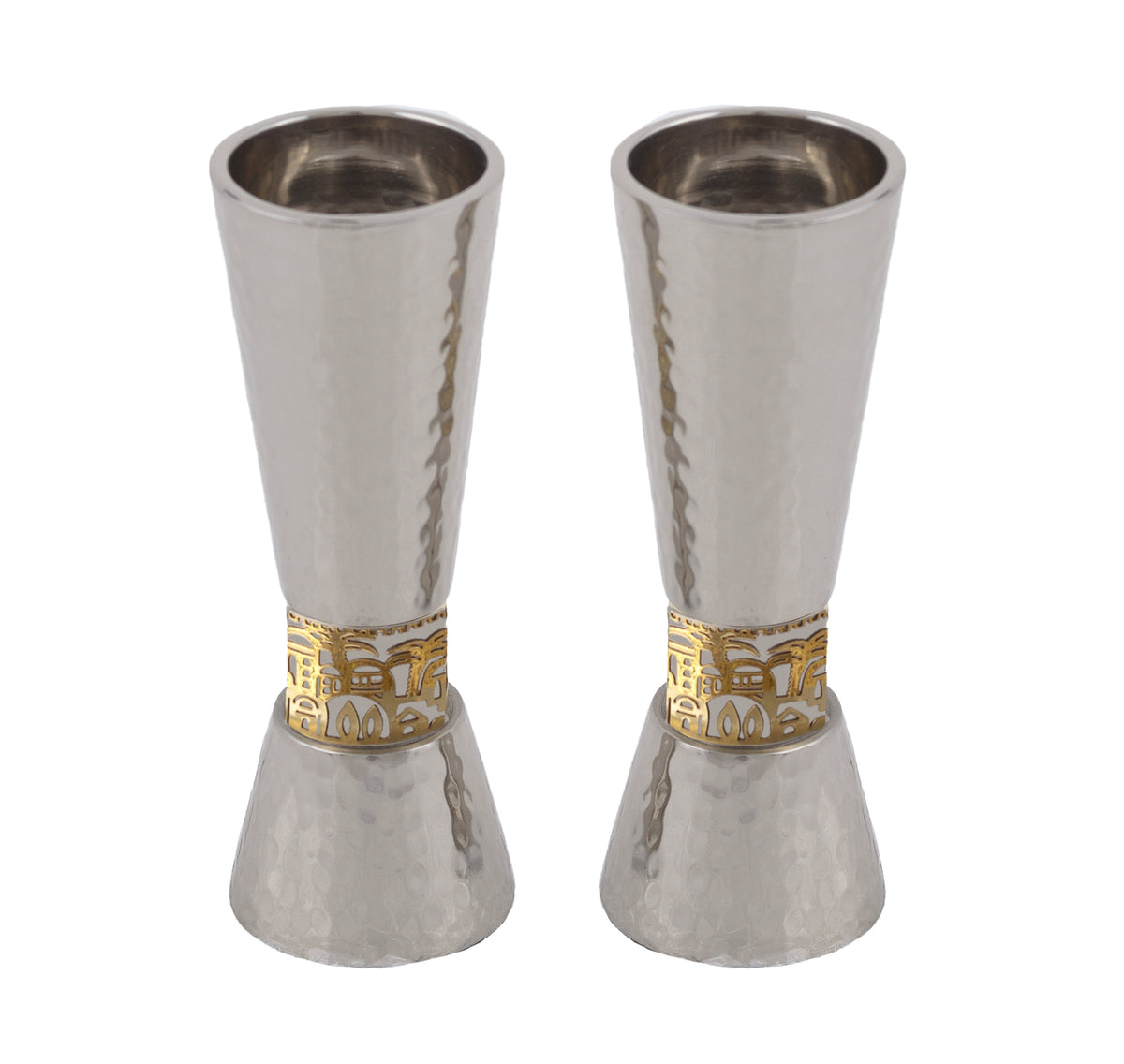 Large Candlesticks + Metal Cutout Jerusalem - Hammerwork – Model EMN-0299