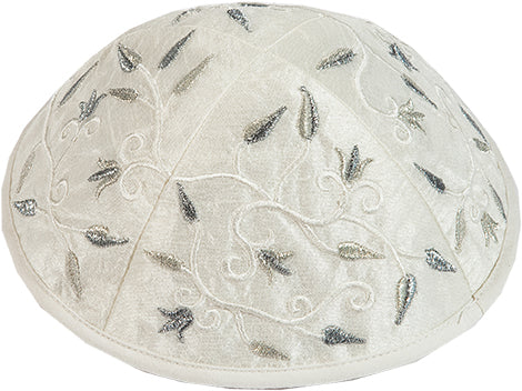 Kippah - Embroidered - Flowers - Silver