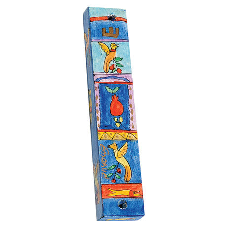 Large Mezuzah - 12 cm - Birds + Pomegranates