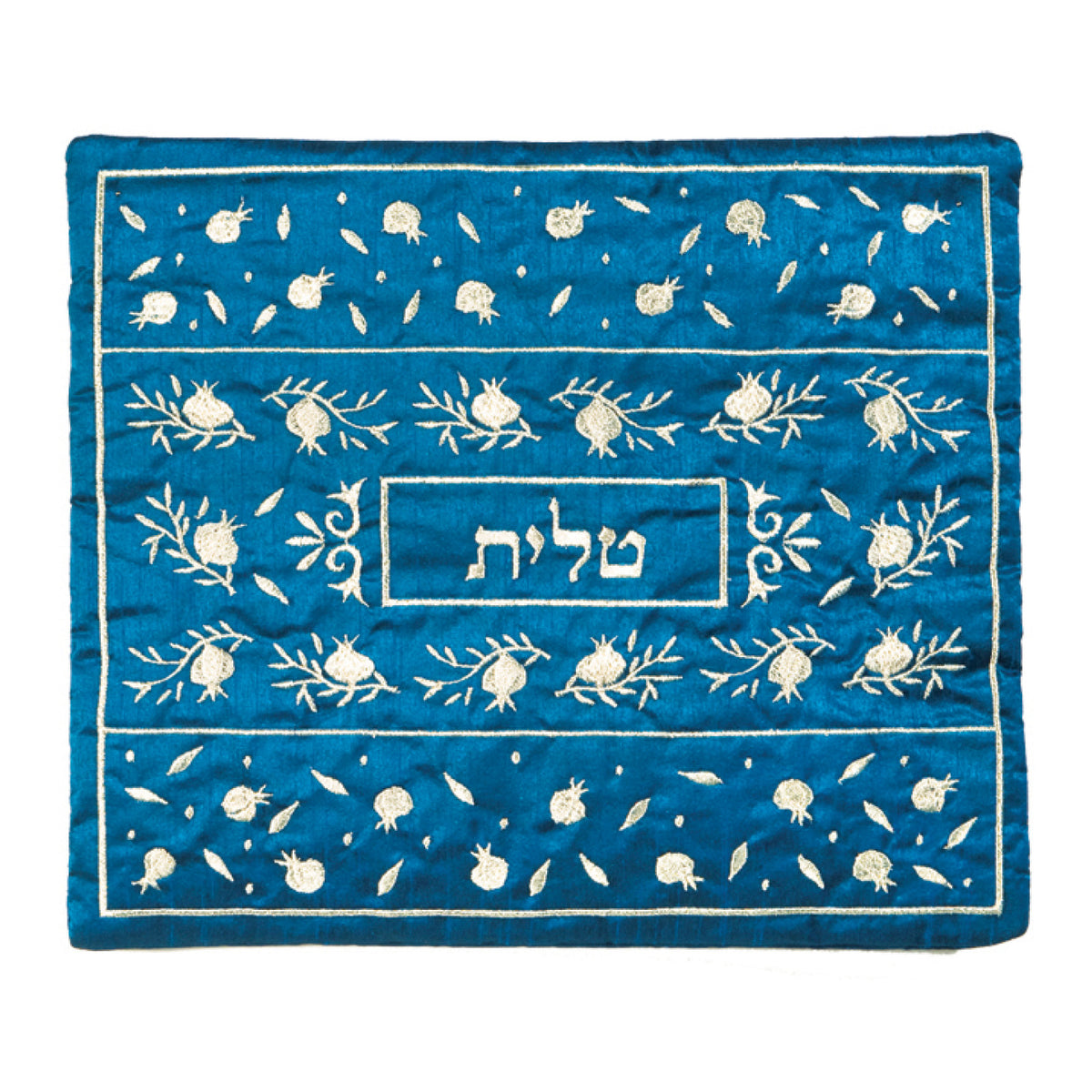 תיק טלית - רקמת מכונה - רימונים מפוזר כחול + כסף