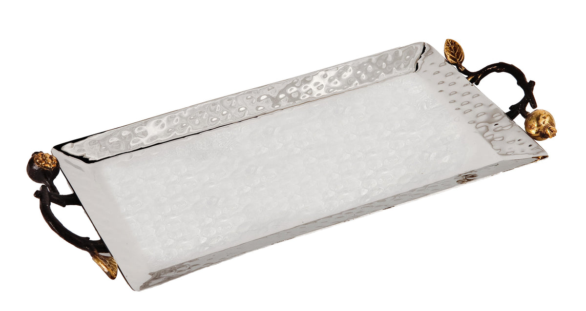 Tray- Stainless Steel + Pomegranates 24×12 cm