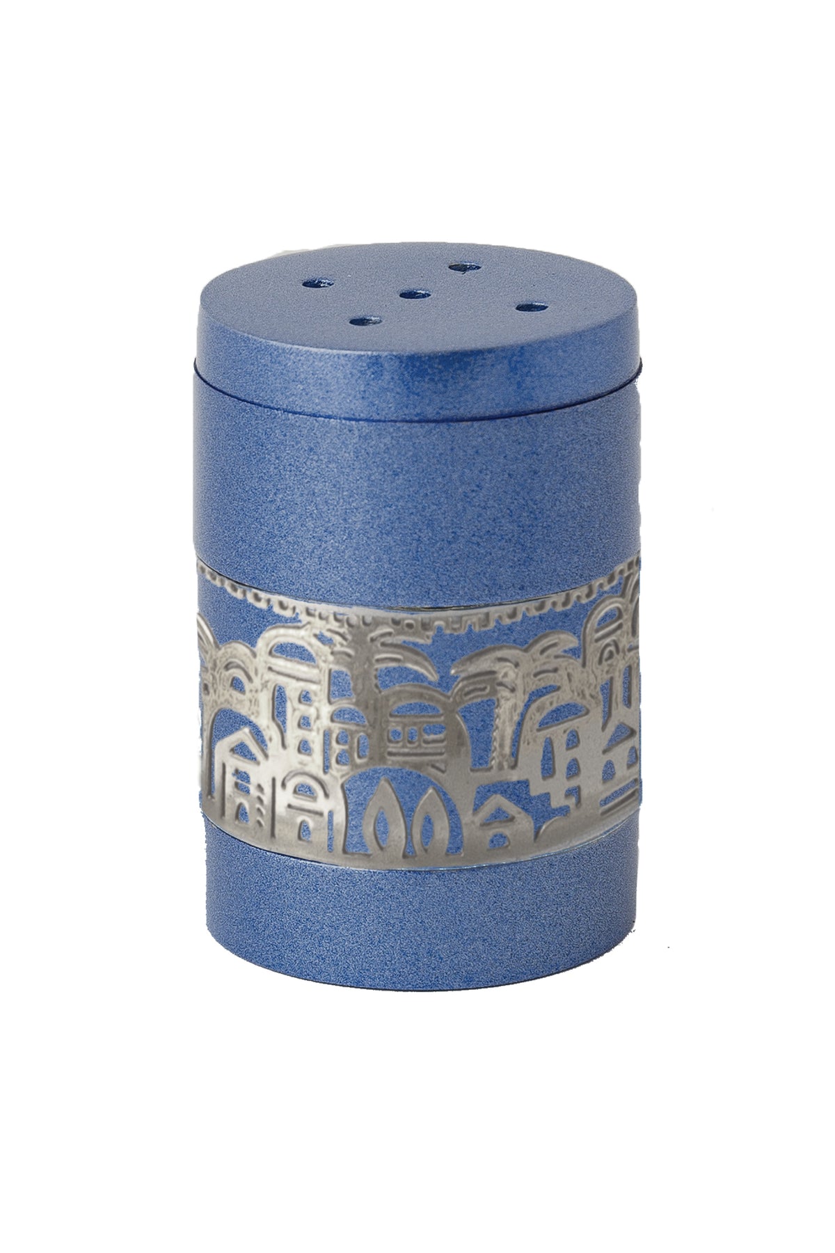 Salt Shaker - Blue + Metal Cutout Jerusalem Silver