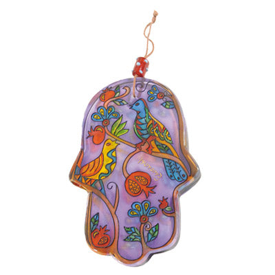 Glass Hand Painted Hamsa - Birds