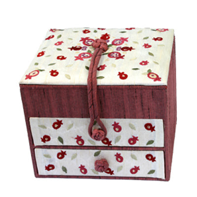 Embroidered Jewelry Box + Two Drawers - Pomegranates