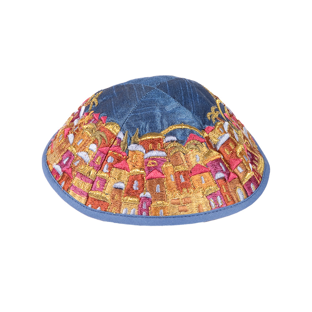 כיפה רקמה - ירושלים מלא - צבעוני