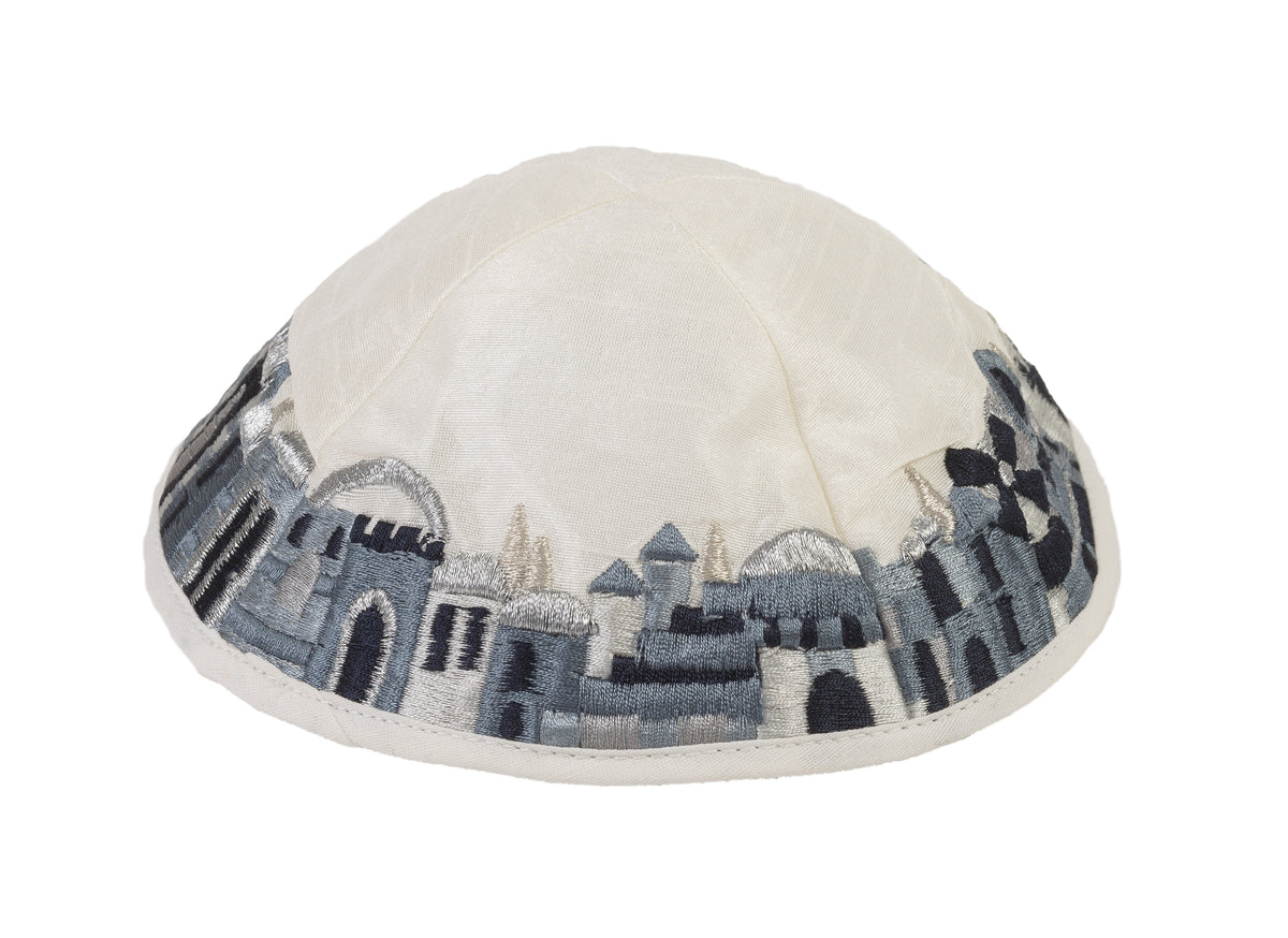 Kippah - Embroidered - Jerusalem - Black + Gray