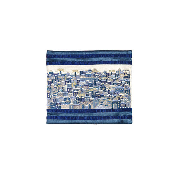 Tefillin Bag - Full Embroidery - Jerusalem - Blue – Model EMN-2189