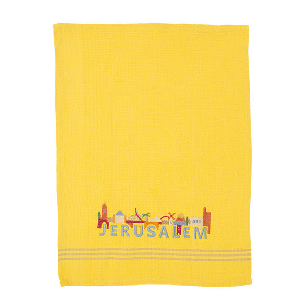 Dish Towel + Embroidery 45×60 cm Buildings + JERUSALEM - Yellow