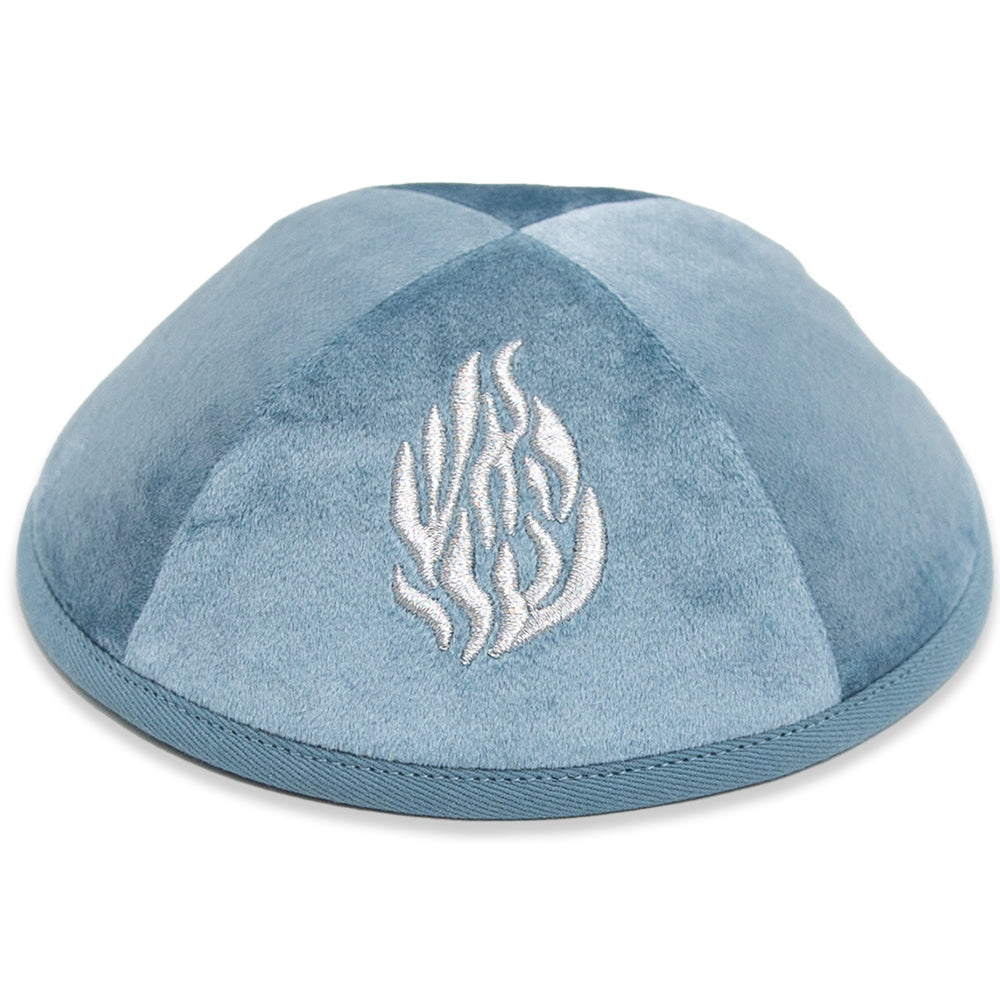 כיפה קטיפה "ארט-מן" עם ריקמה האש שלי גודל 3 - כחול קטיפה כחול