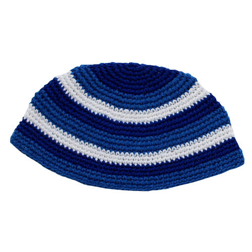 כיפה פריק 24 ס״מ פסים כחול לבן ותכלת בד כחול,תכלת,לבן