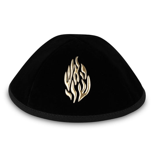 Velvet Kippah Art-man with Embossed Letters Size 4- Black - Gold – Model UK10513