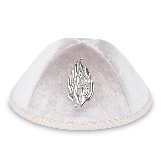 Velvet Kippah Art-man with Embossed Letters Size 4- Pearl - Gold – Model UK10514