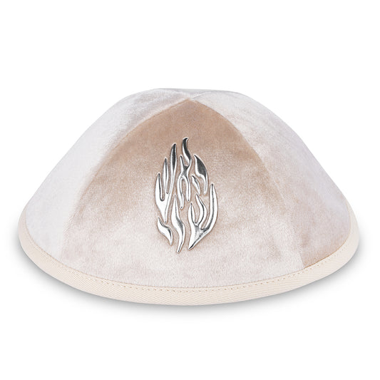 Velvet Kippah Art-man with Embossed Letters Size 4- Off White - Gold – Model UK10515
