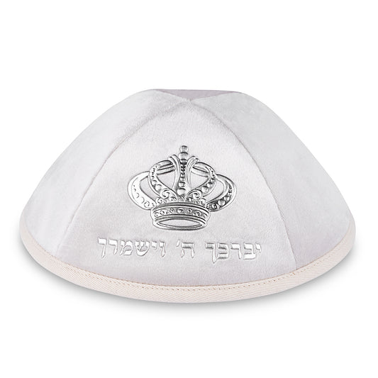 Velvet Kippah Art-man with Embossed Letters Size 4- Pearl - Gold – Model UK10517